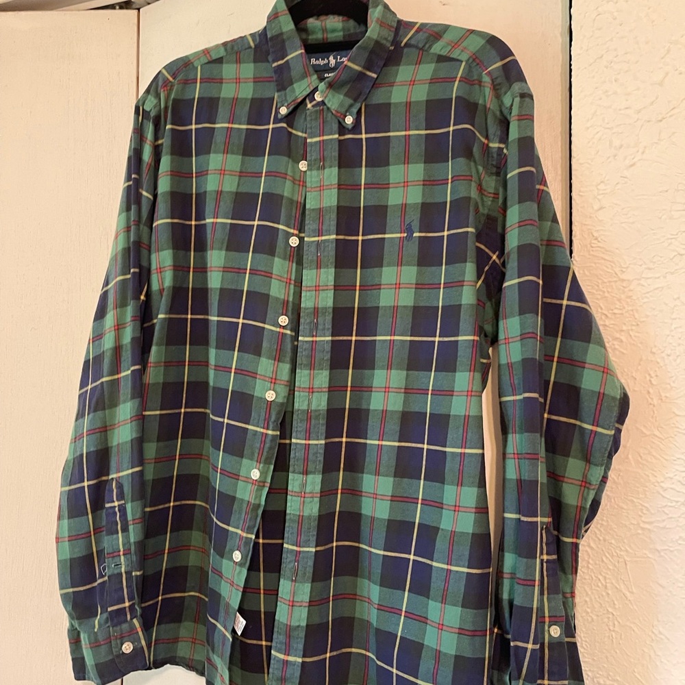 Ralph Lauren Green and Blue Casual Button Down Shirt